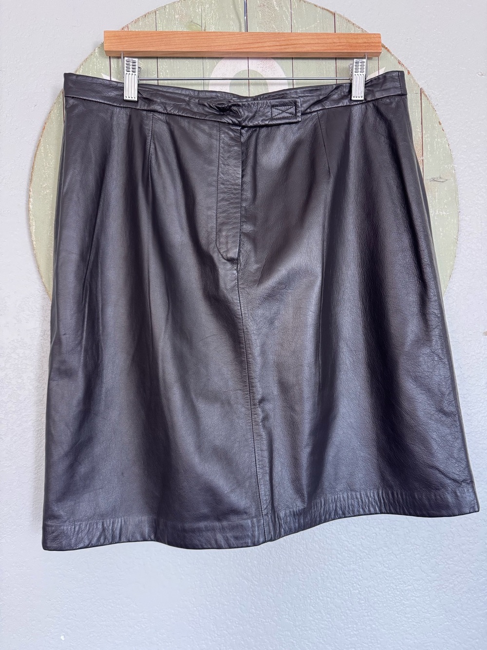 Apostrophe dark brown genuine leather knee length skirt